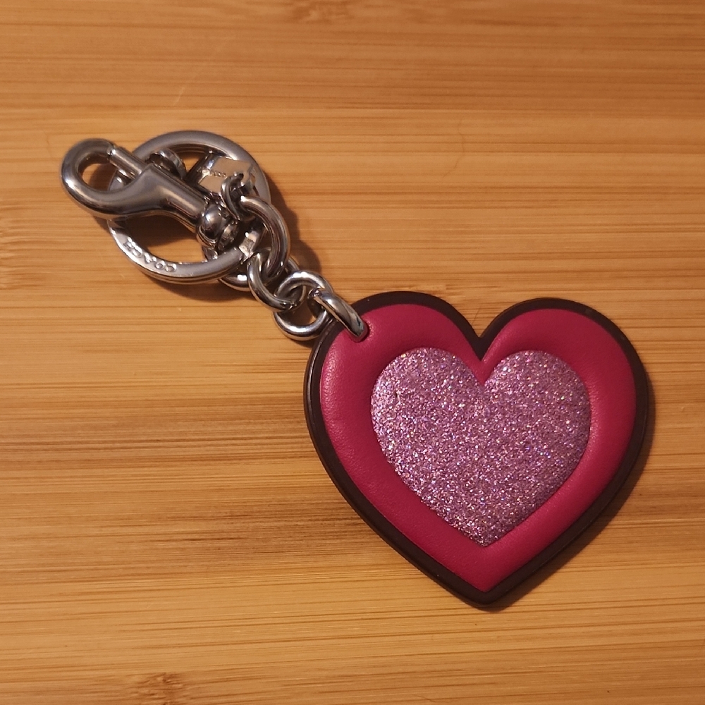 Coach Pink Heart Charm-Keychain Glitter
